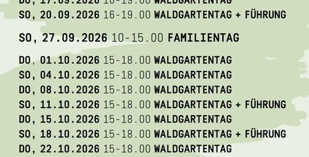 Termine für den Waldgarten, Sep.-Okt. 2026