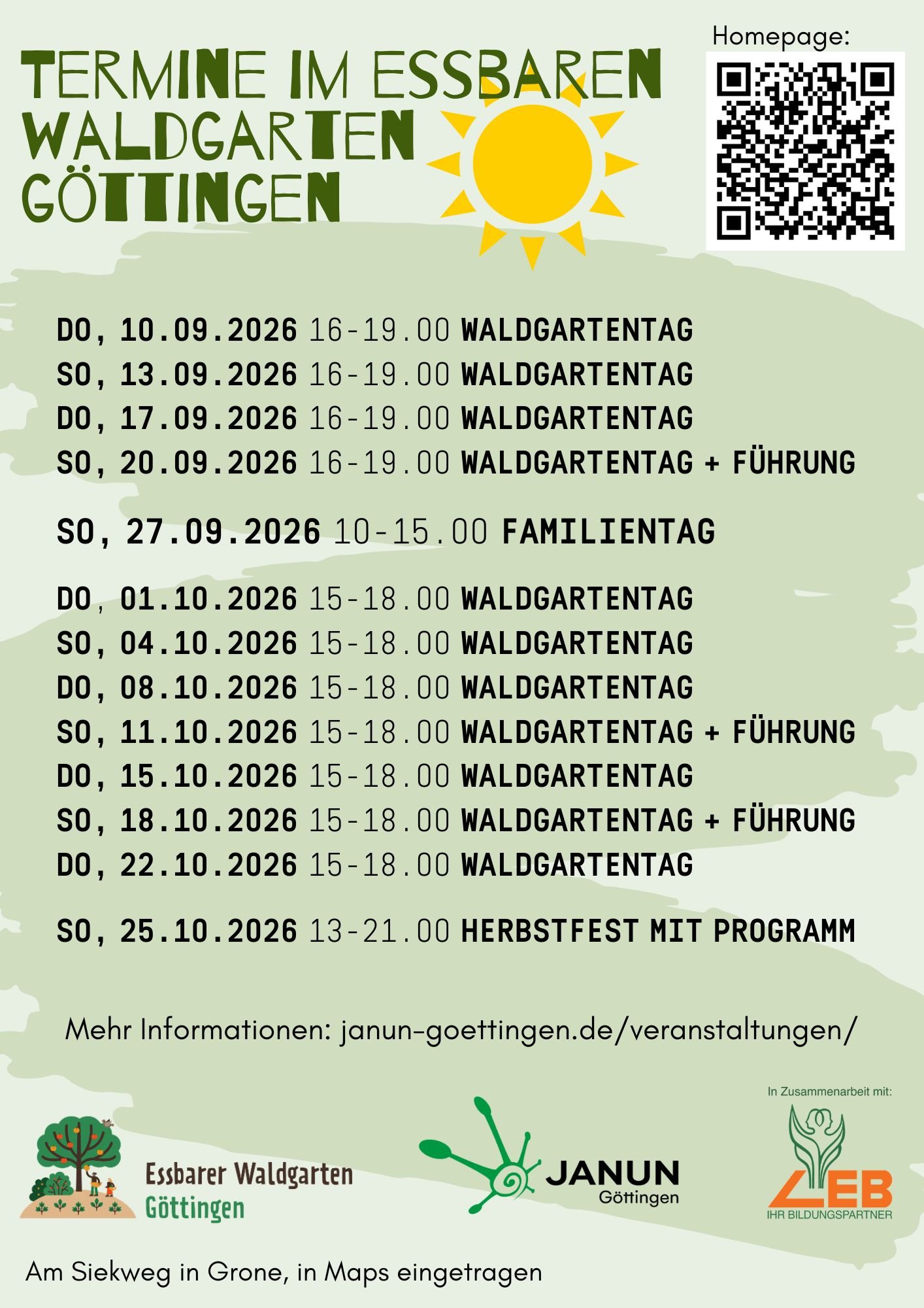 Termine für den Waldgarten, Sep.-Okt. 2026
